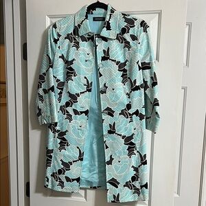 Ideology Blue and Black Vintage Floral Button Down Collared Jacket Size Small